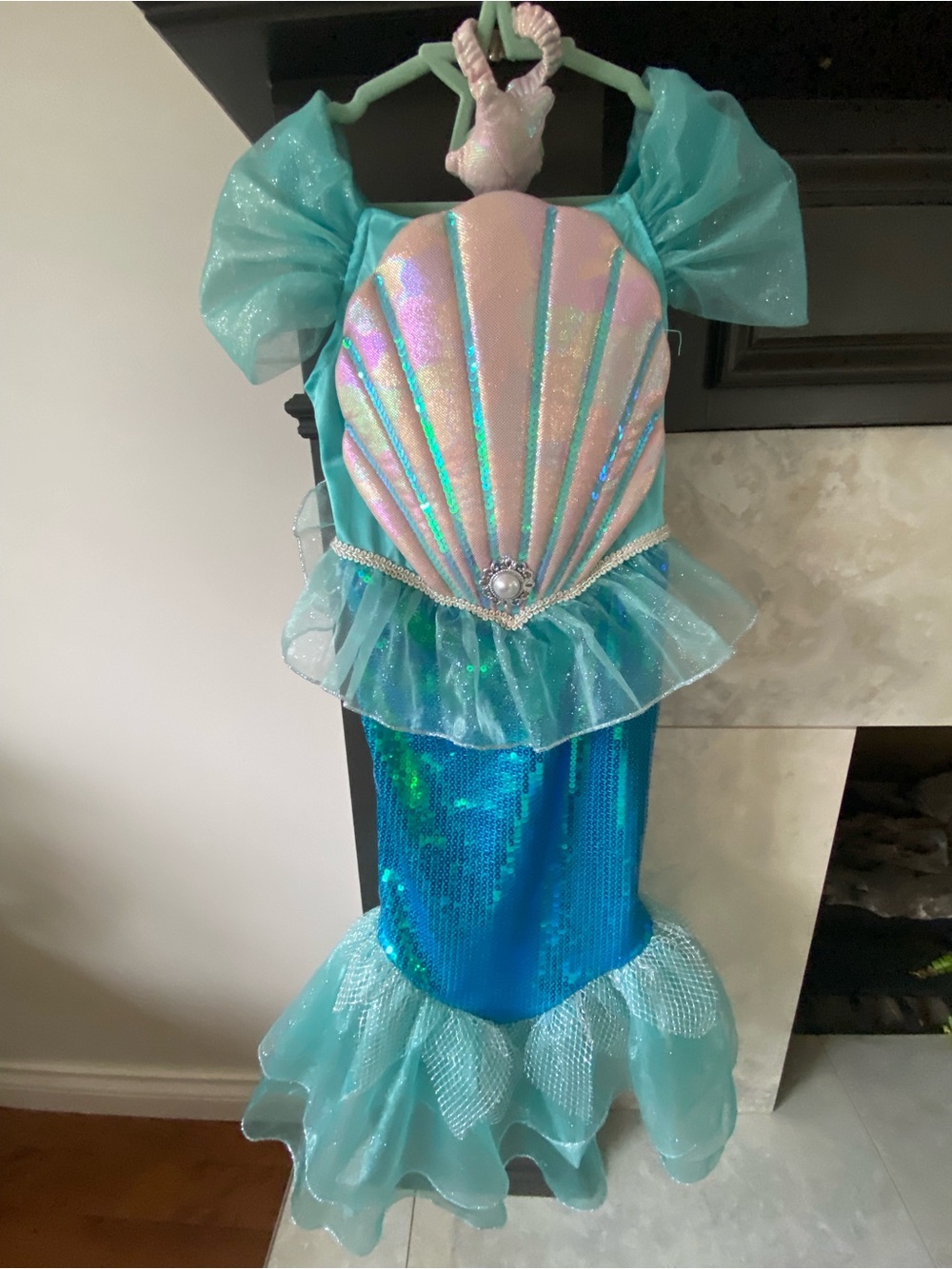 Girls Aqua Mermaid Shell Costume with Iridescent Details